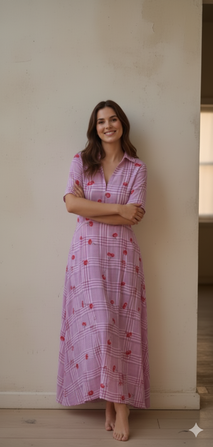 Blush Bloom checkered Maxi dress