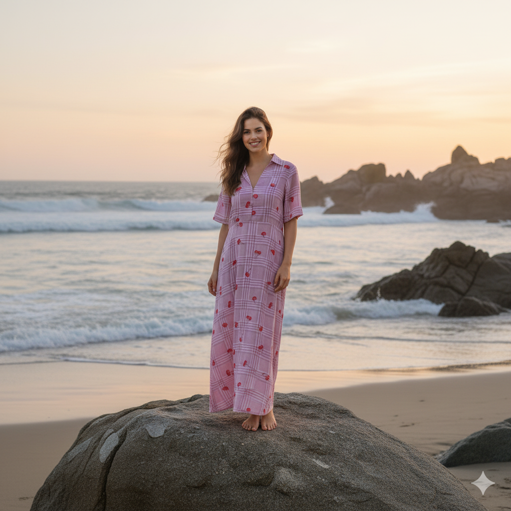 Blush Bloom checkered Maxi dress