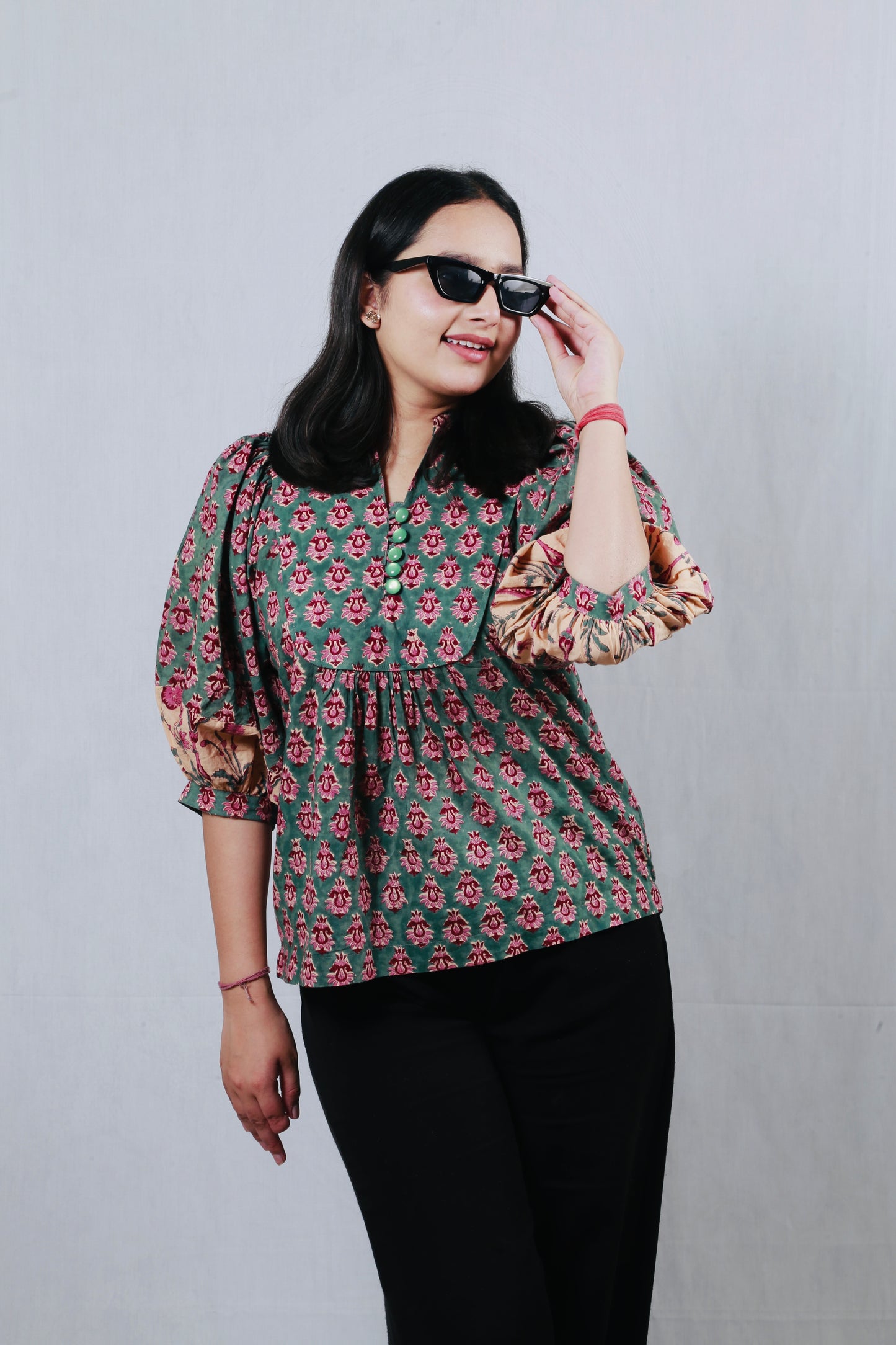 Meera Bloom Top In Rich Teal Green