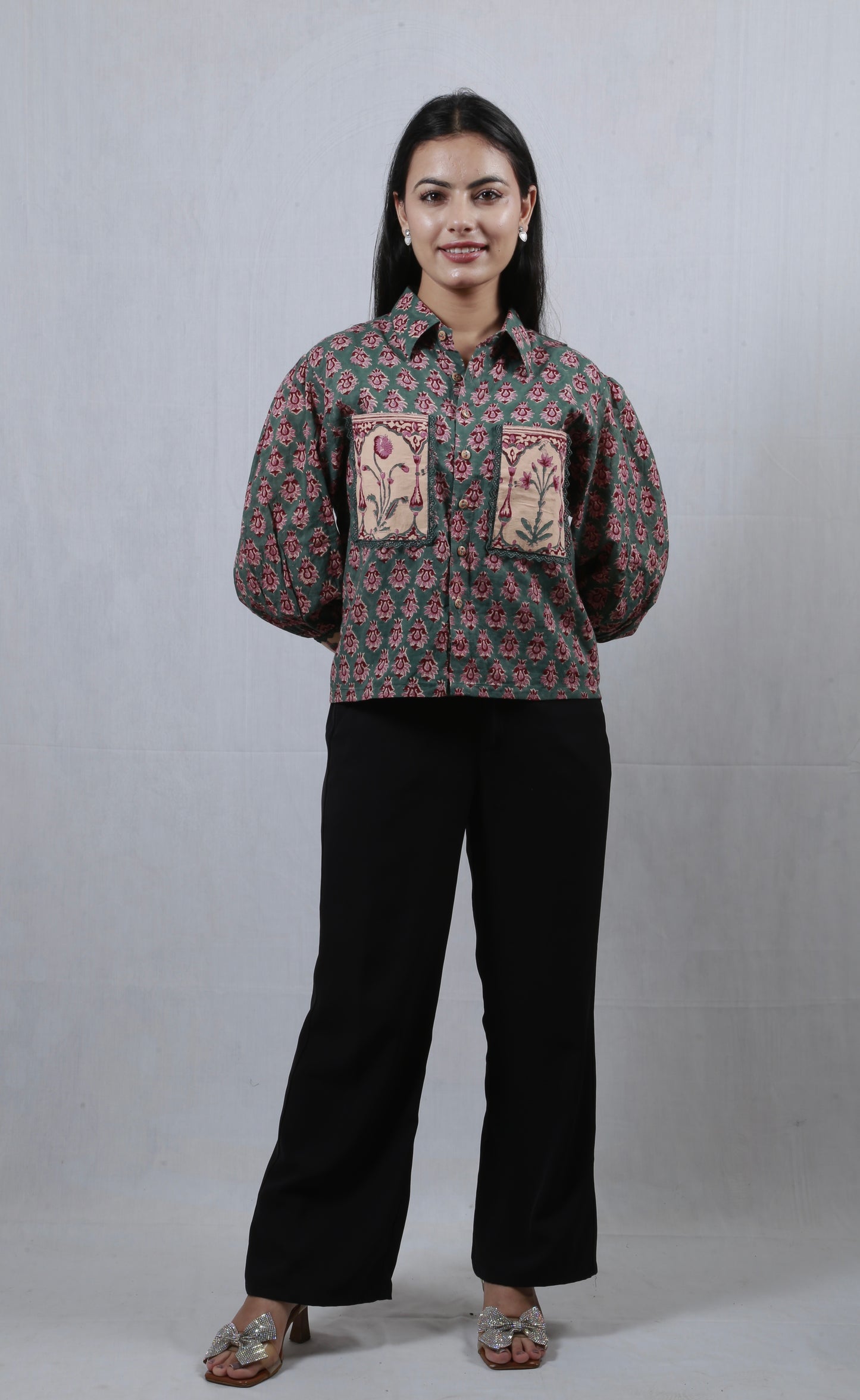 Meera Bloom Shirt In Rich Teal Green