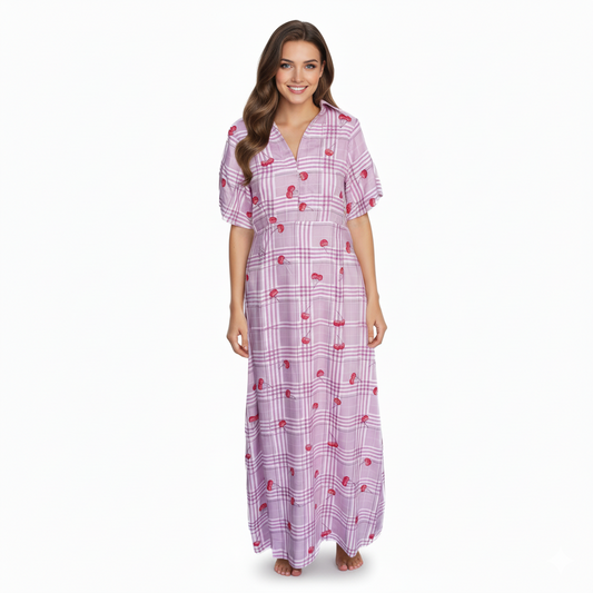 Blush Bloom checkered Maxi dress