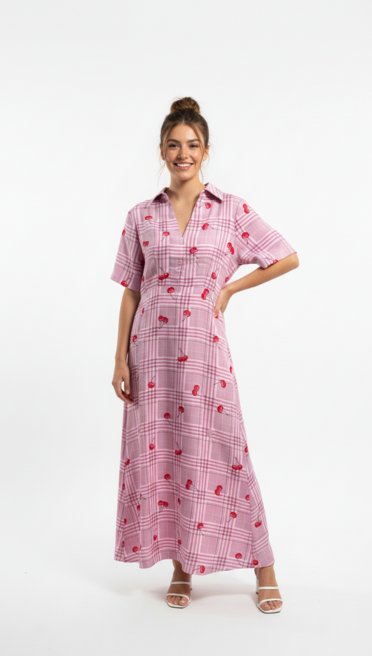 Blush Bloom checkered Maxi dress
