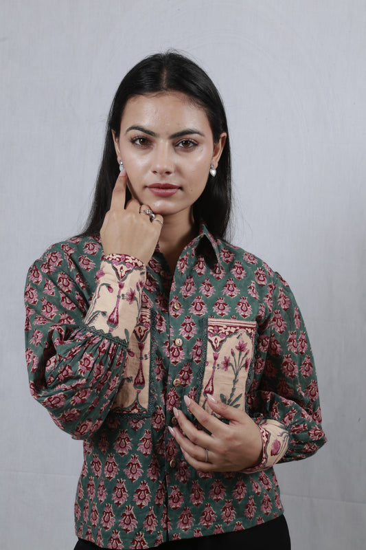 Meera Bloom Shirt In Rich Teal Green