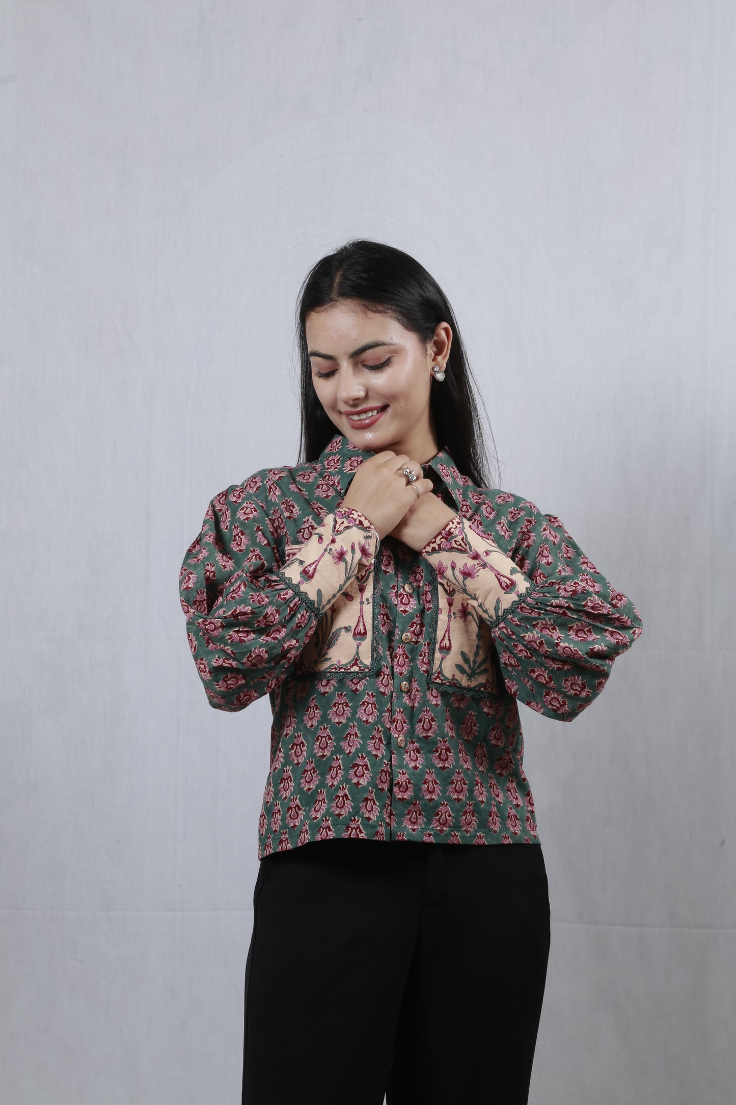 Meera Bloom Shirt In Rich Teal Green