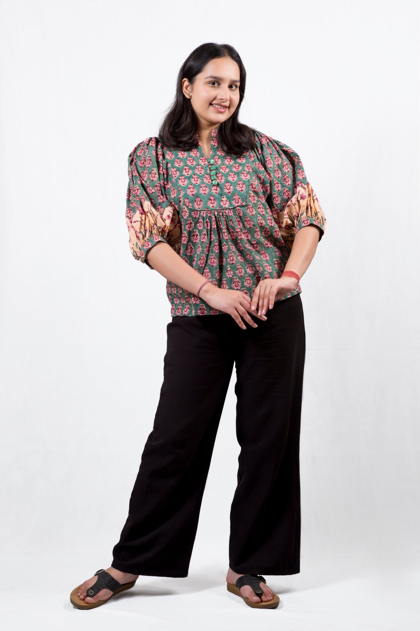 Meera Bloom Top In Rich Teal Green