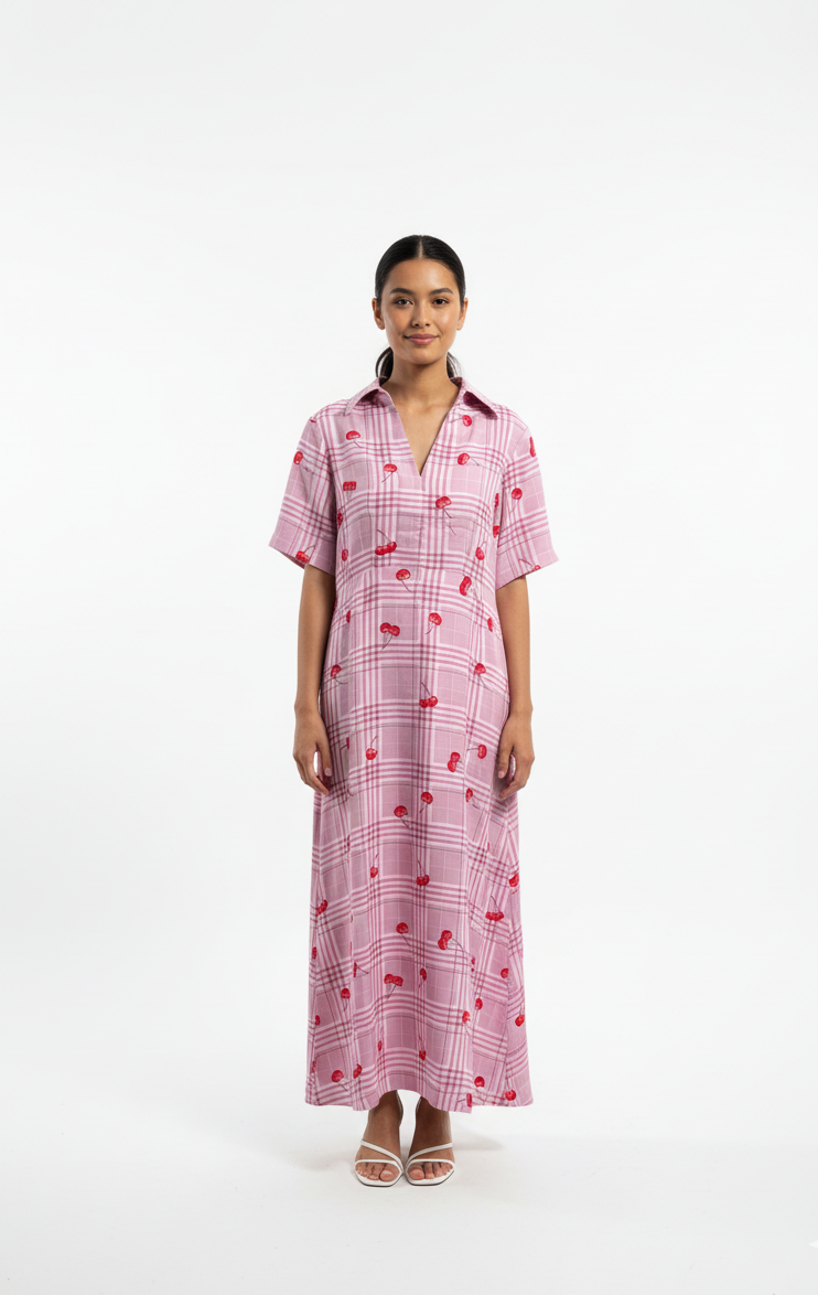 Blush Bloom checkered Maxi dress