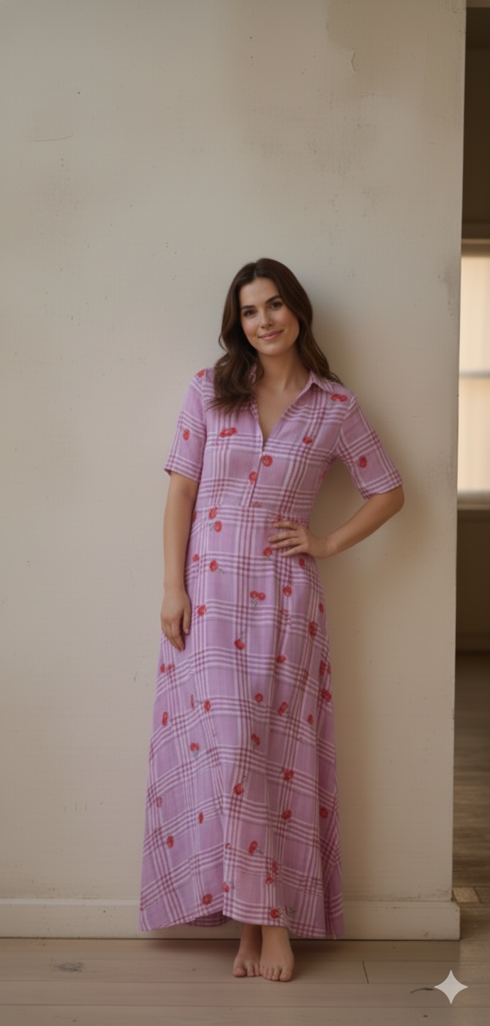 Blush Bloom checkered Maxi dress